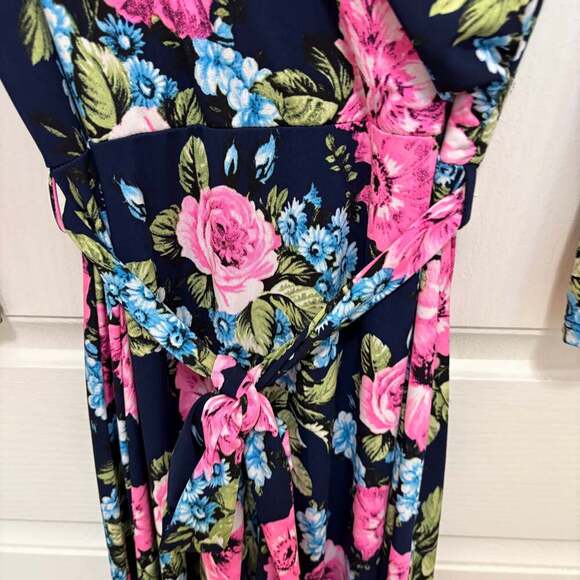 PinkBlush Maternity Pink And Blue Floral Maxi Dress with Tie - Picture 4 of 7